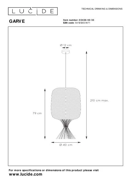 Lucide GARVE - Hanglamp - Ø 40 cm - 1xE27 - Groen - technisch